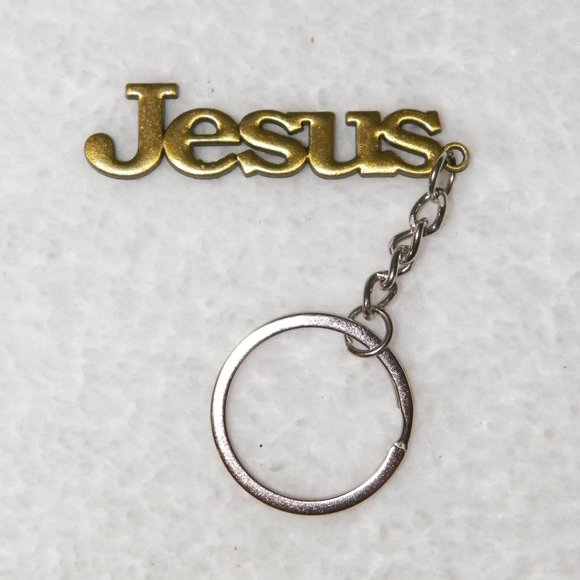 JESUS Bible & Cross Keychain Brushed Gold Metal - Picture 3 of 7